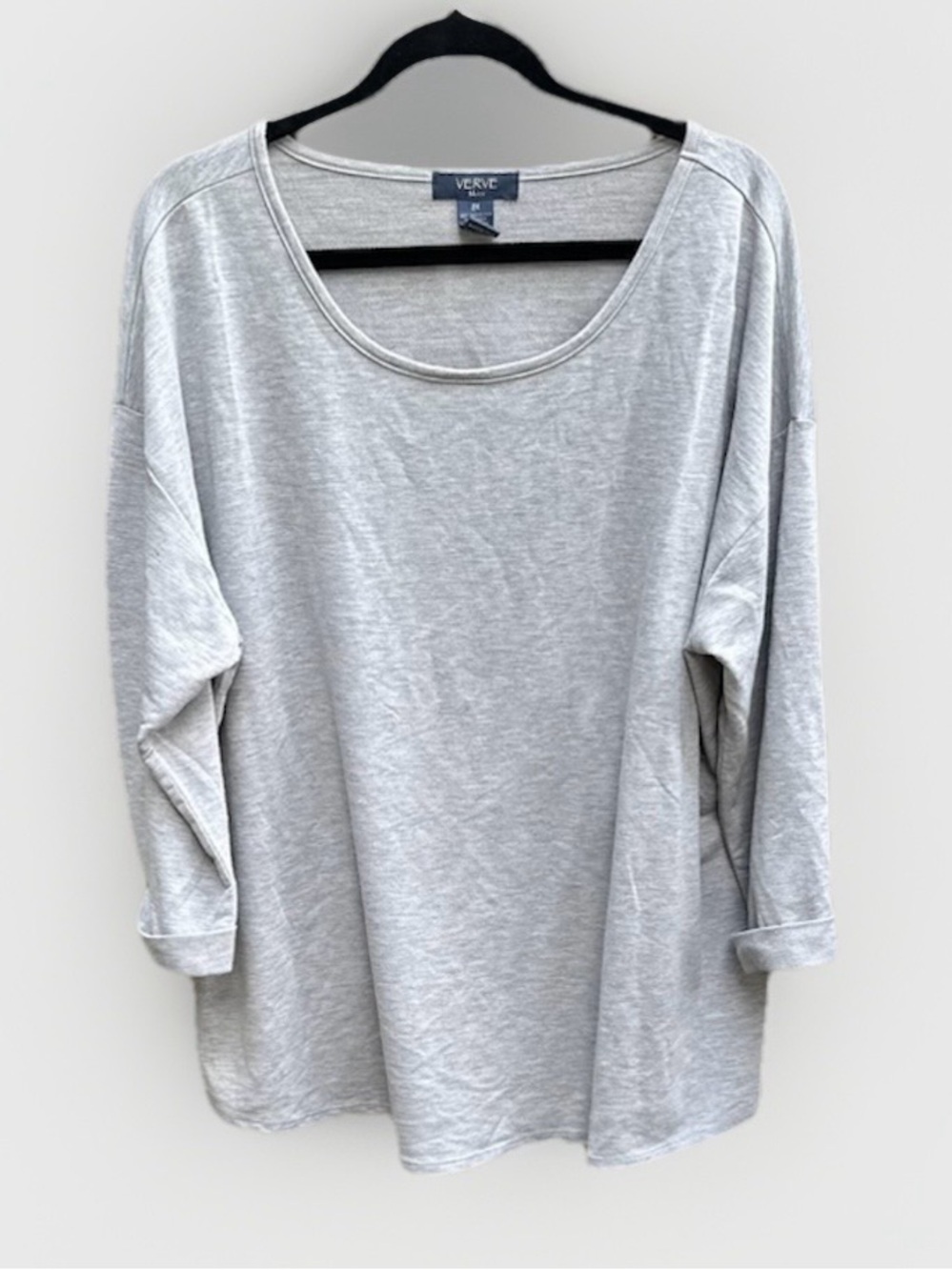 Verve Blues Womens‎ 2X Gray Heathered Scoop Neck 3/4 Sleeve Cuffed Knit Top
